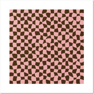 Warped Checkerboard, Pink and Brown Posters and Art